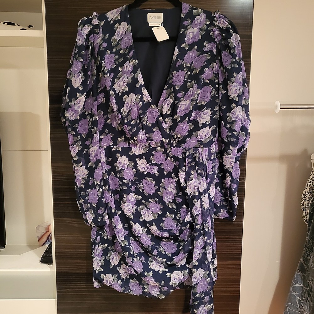 Saylor Floral Wrap Dress with Purple Flowers